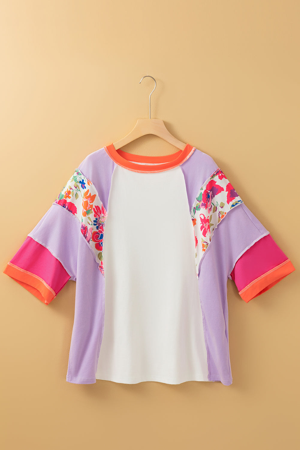 Sachet Pink Floral Patchwork Colorblock Loose Top