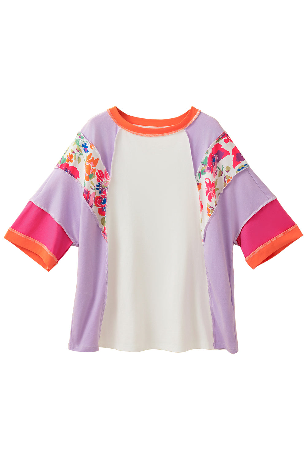 Sachet Pink Floral Patchwork Colorblock Loose Top