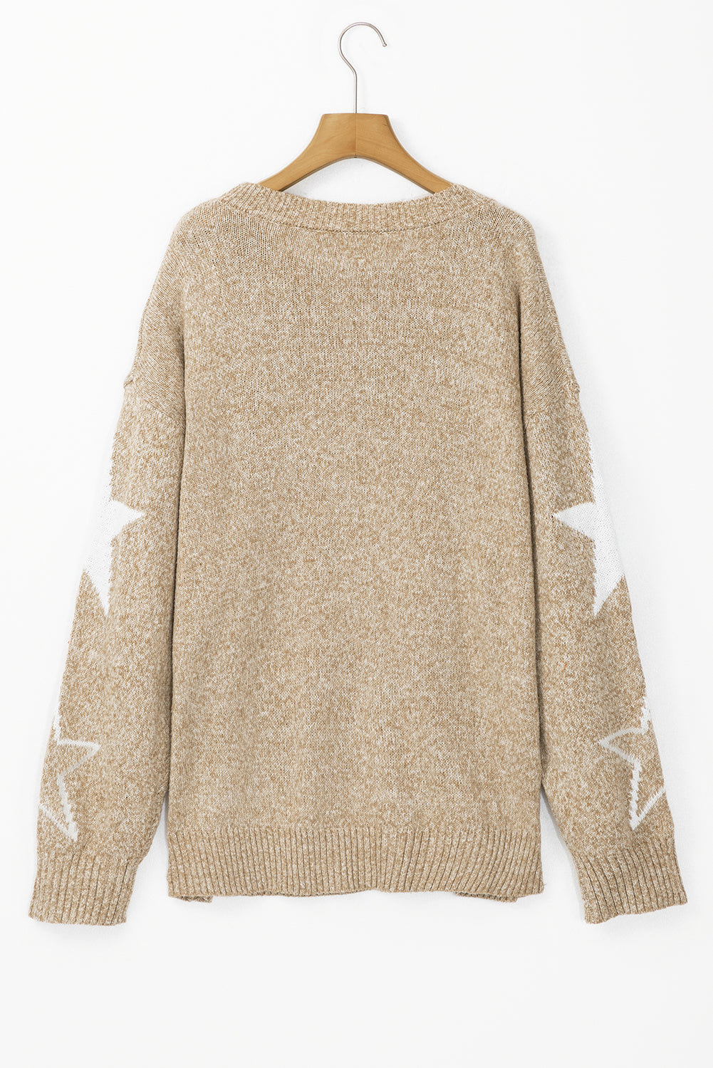 Khaki Star Pattern Drop Shoulder Sweater