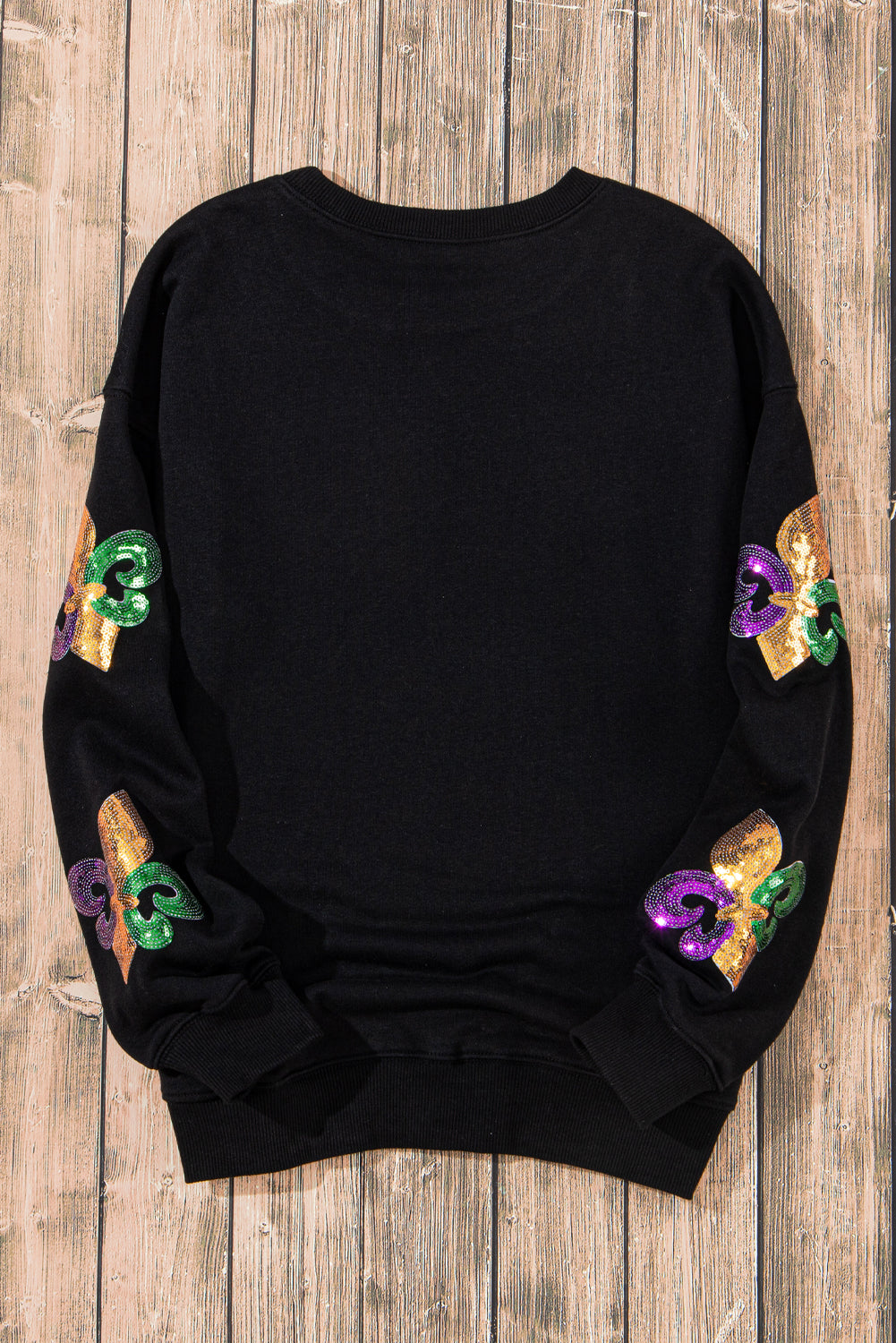 Khaki Sequin MARDI GRAS Graphic Pullover Sweatshirt