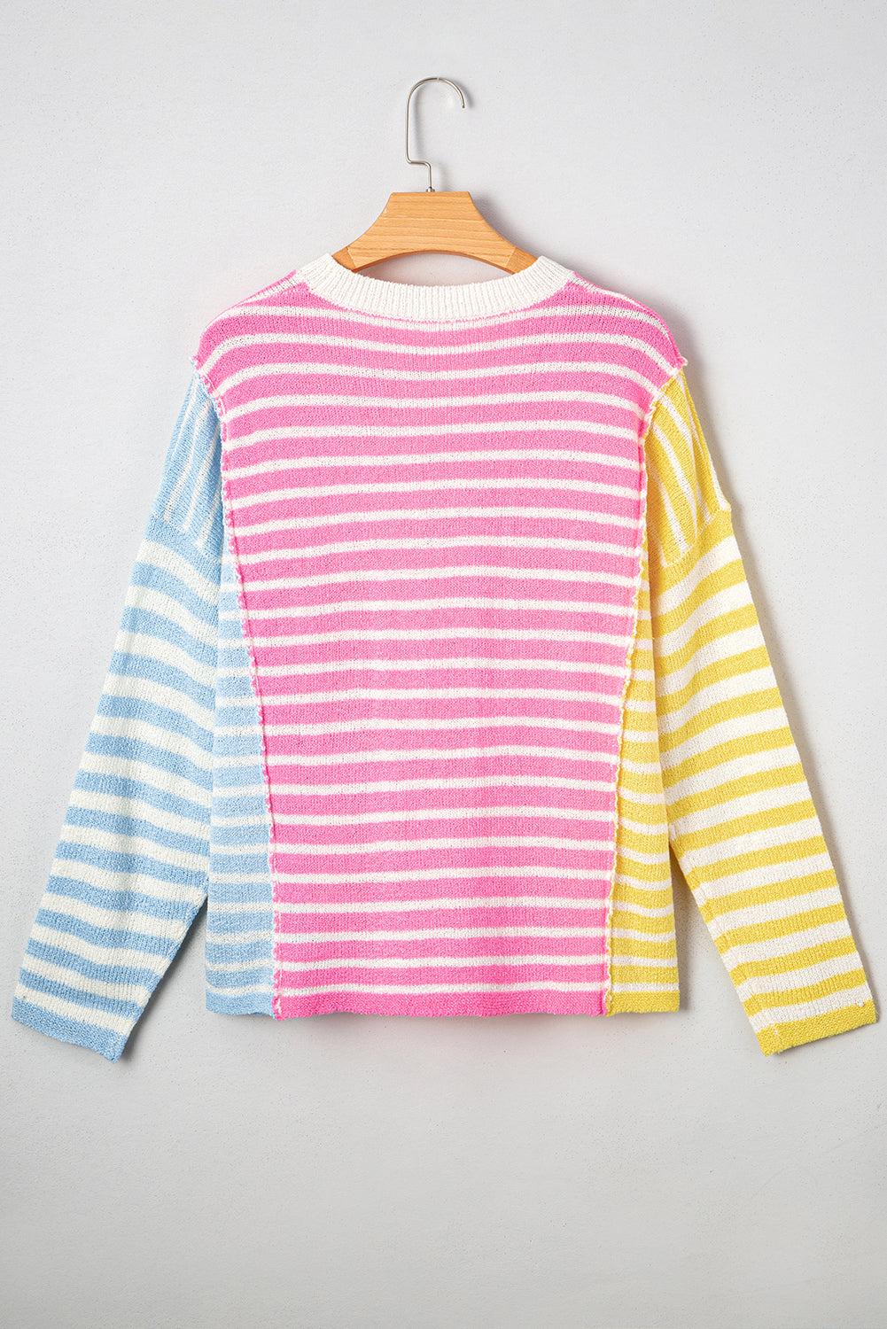 Colorblock Striped Patchwork Dolman Sleeve Slit Lightweight Sweater