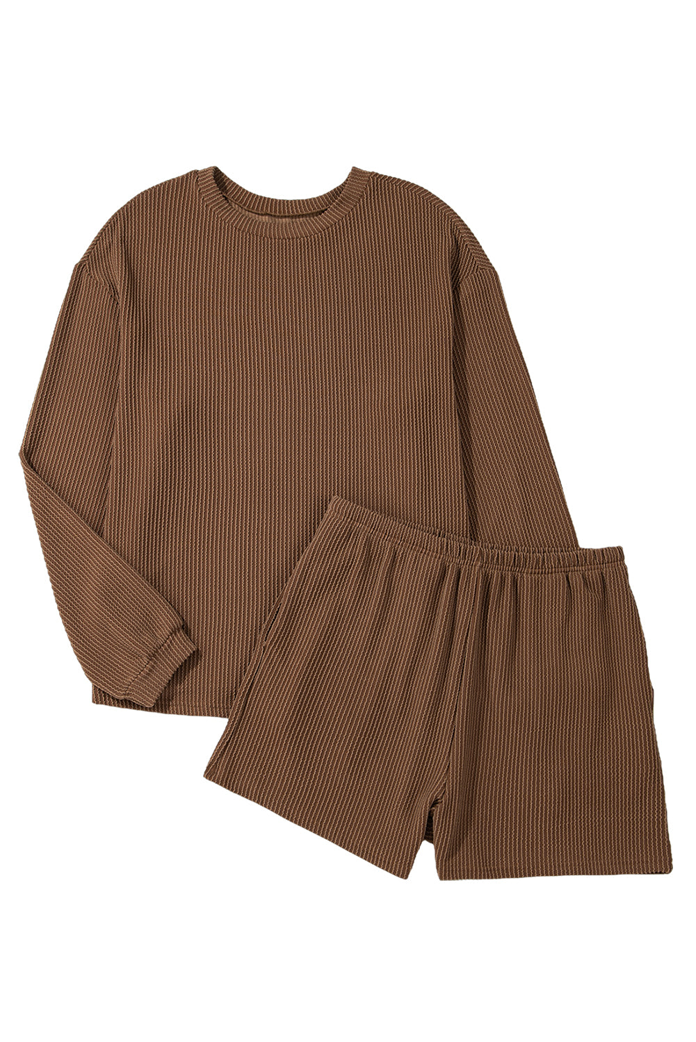 Chestnut Corded Long Sleeve Top and High Waist Shorts Set