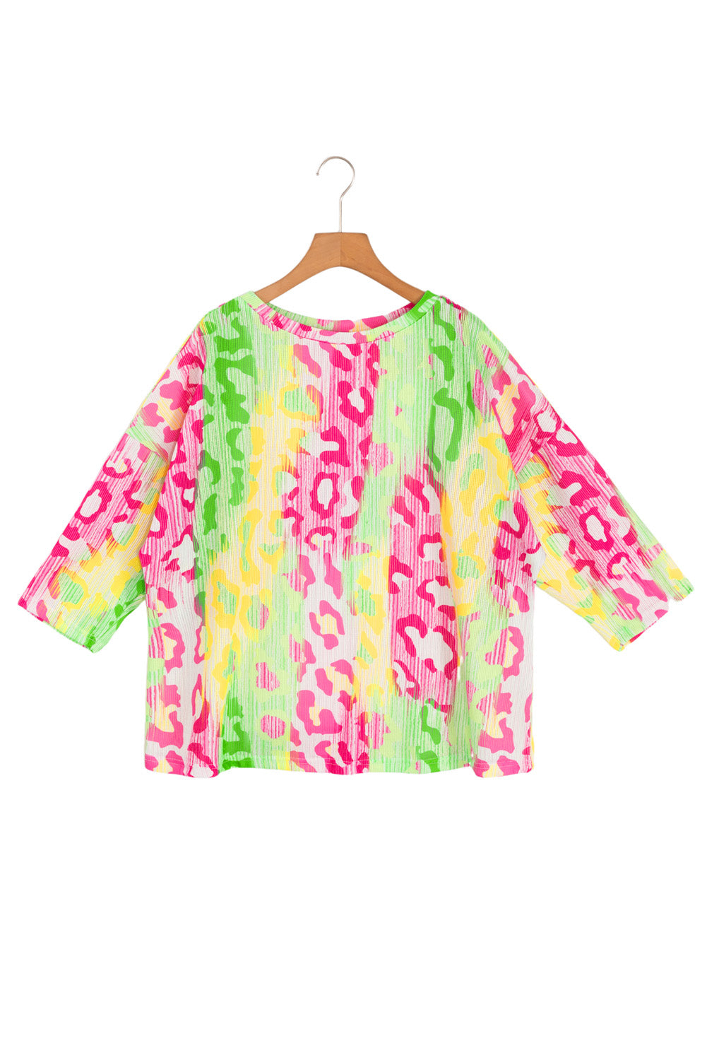 Multicolour Leopard Color Block Knitted Crewneck Plus Size T Shirt