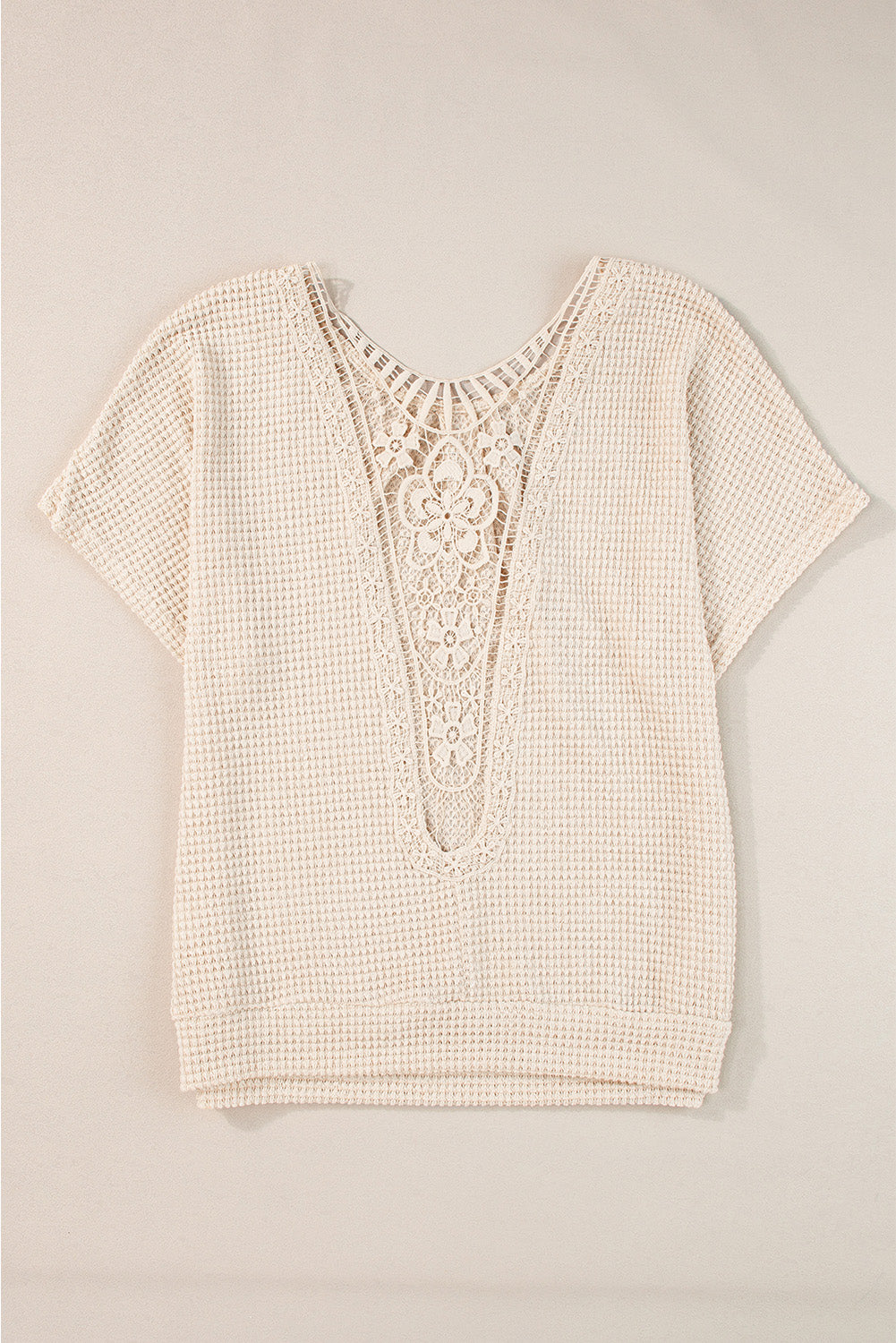 Oatmeal Lace Back Waffle Textured T-shirt