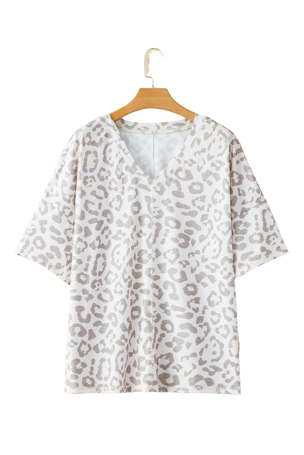 Leopard Print Exposed Seam V Neck Plus Size T Shirt