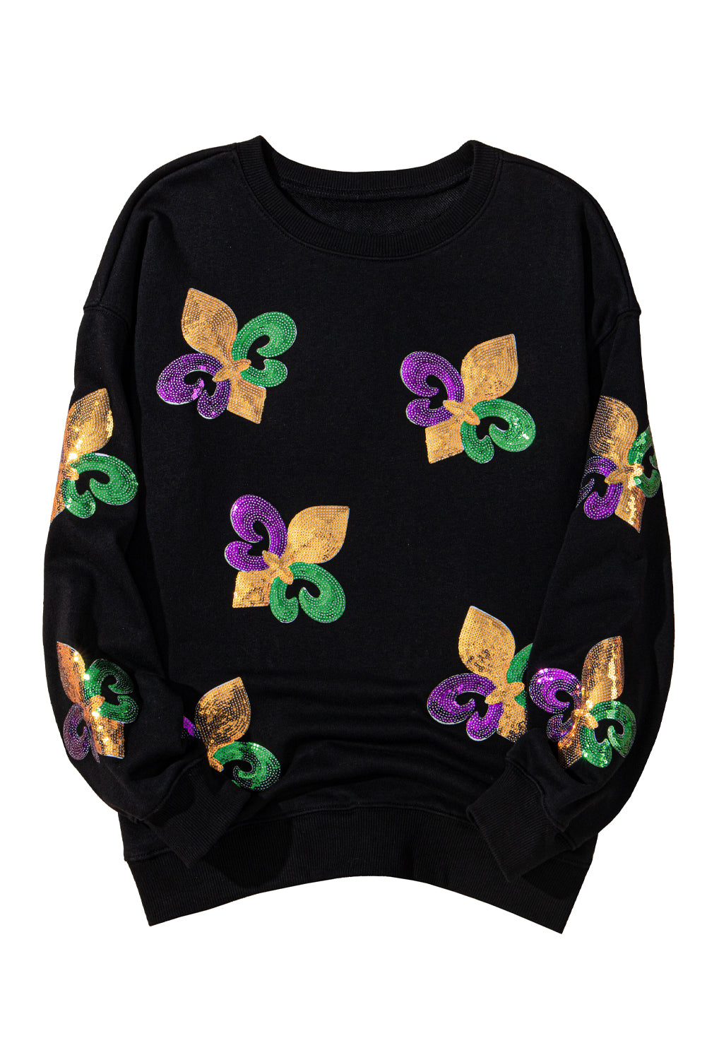 Khaki Sequin MARDI GRAS Graphic Pullover Sweatshirt