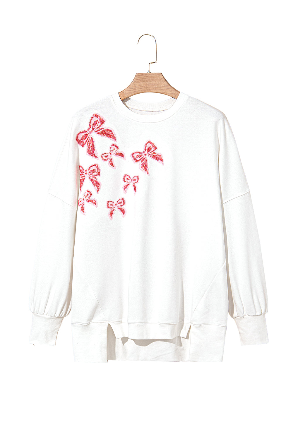 White Sequin Bowknot High Low Oversize Sweatshirt