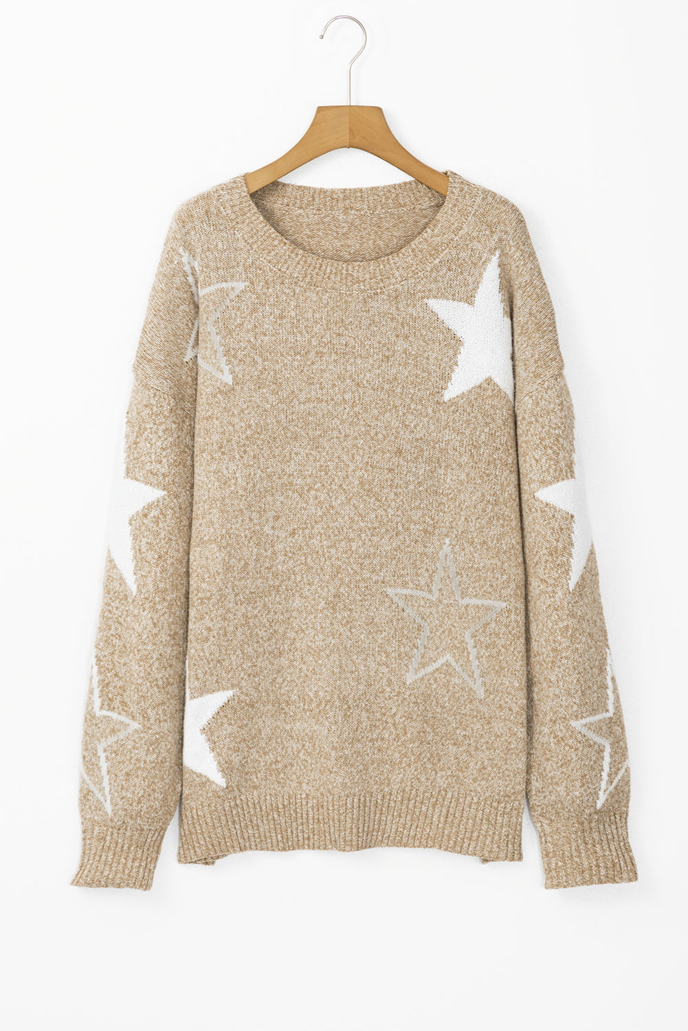 Khaki Star Pattern Drop Shoulder Sweater