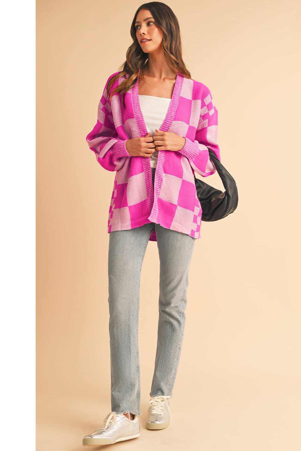 Pink Checkered Cardigan