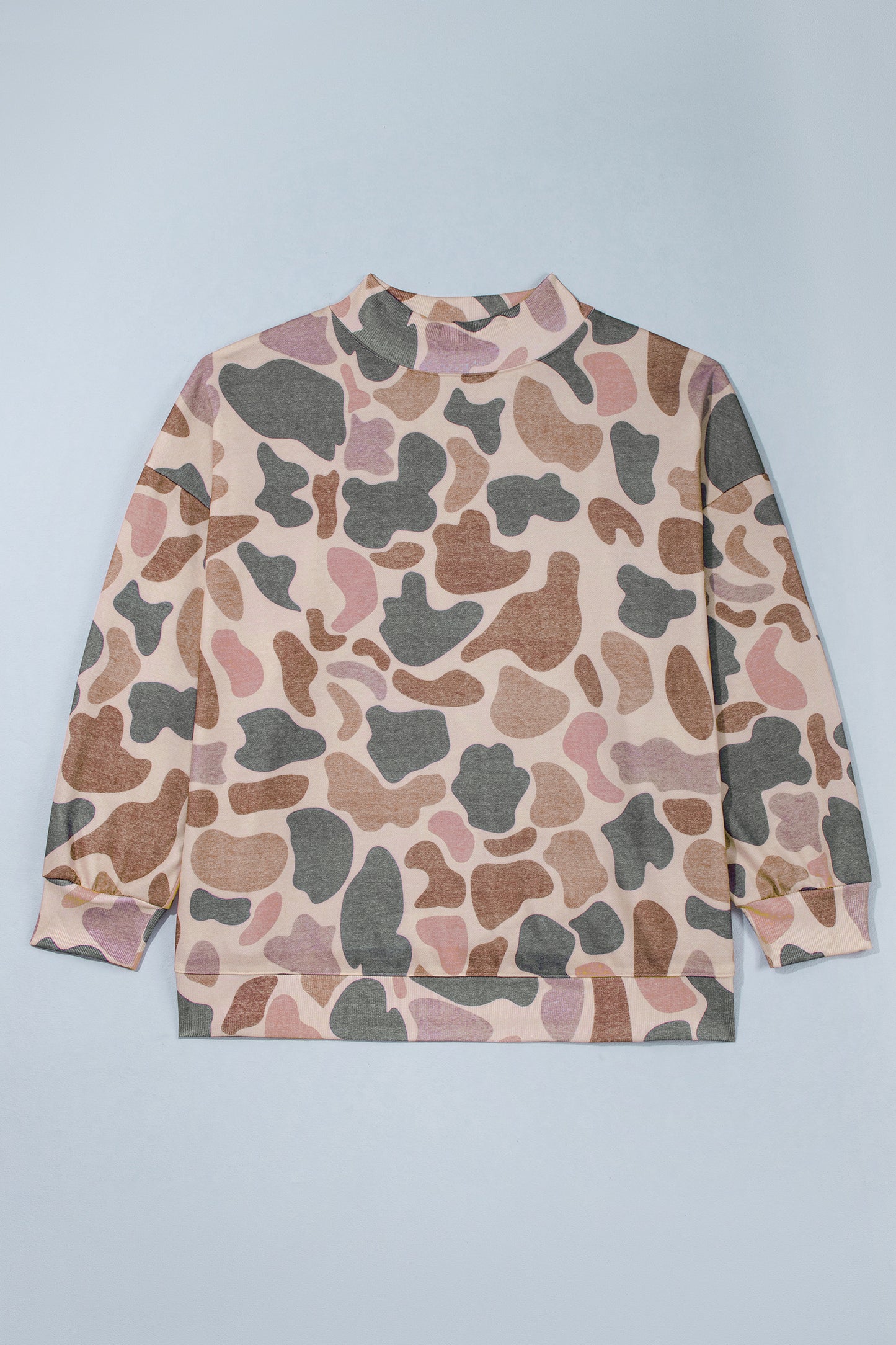Multicolour Camo Print Ribbed Mock Neck Plus Size Sweatshirt