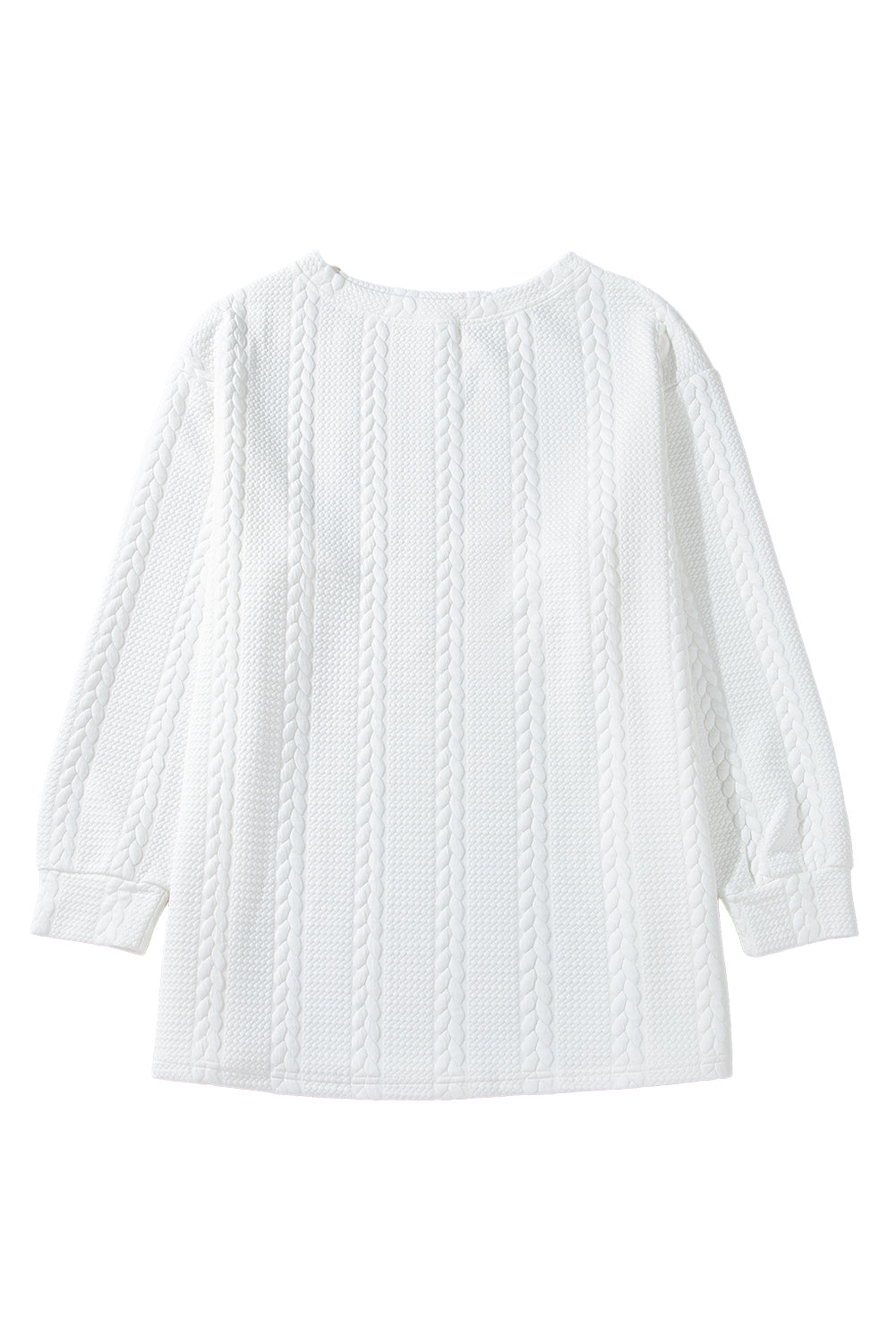 White Textured Loose Plus Size Long Sleeve Top