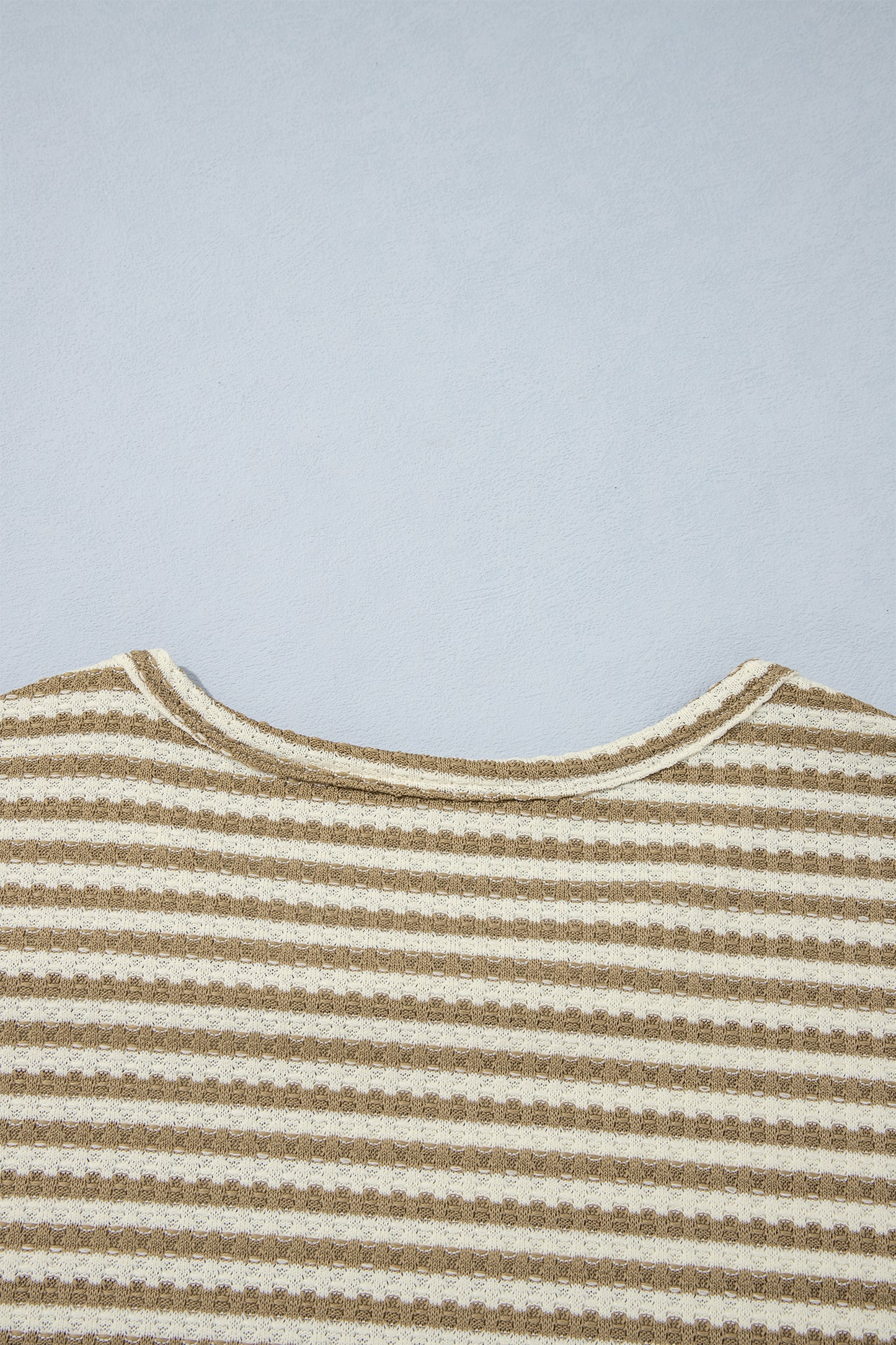 Brown Stripe Textured Knit Long Sleeve Top Elastic Waist Shorts Casual Outfit