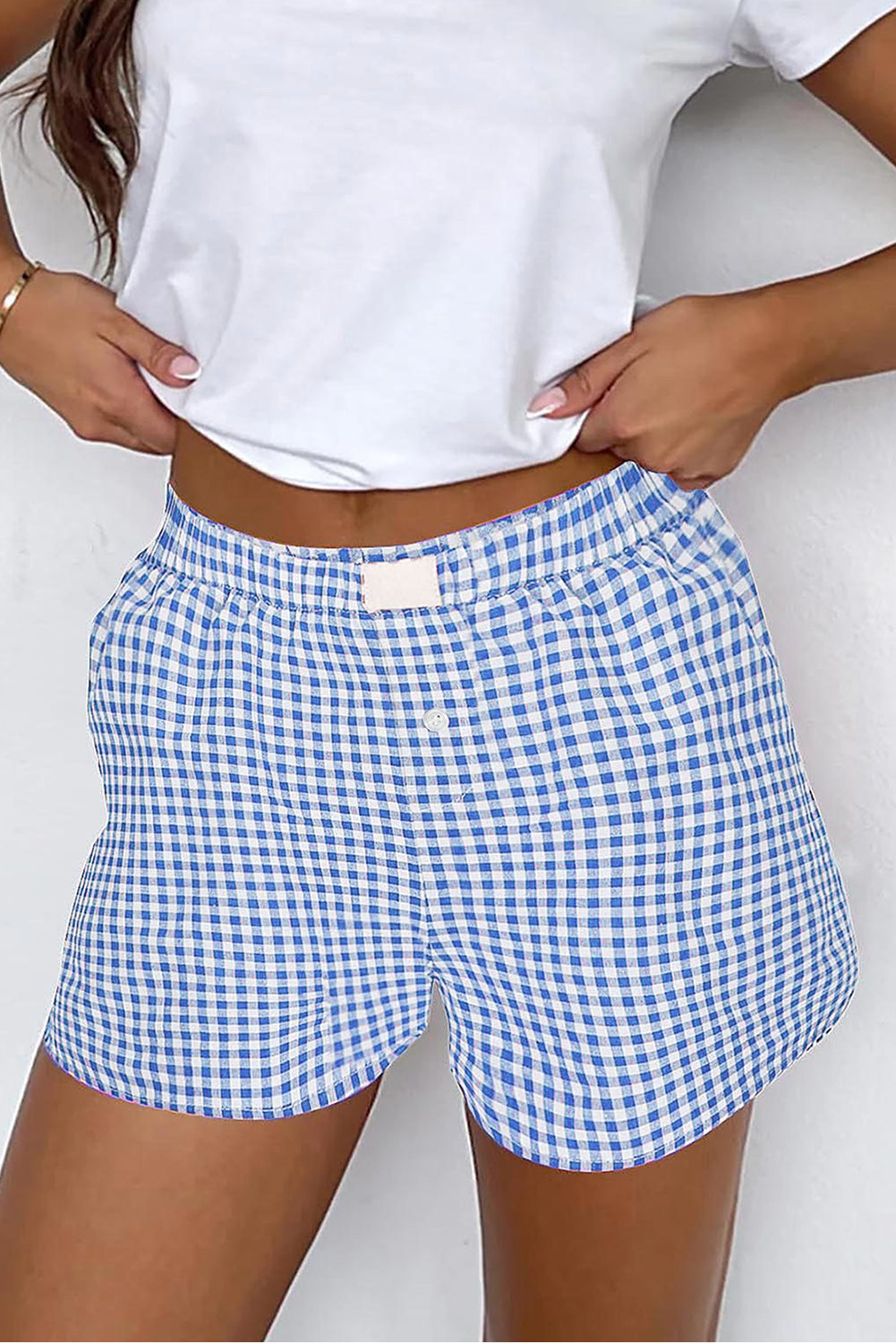 Vintage Plaid Print High Waisted Loose Wide Leg Shorts