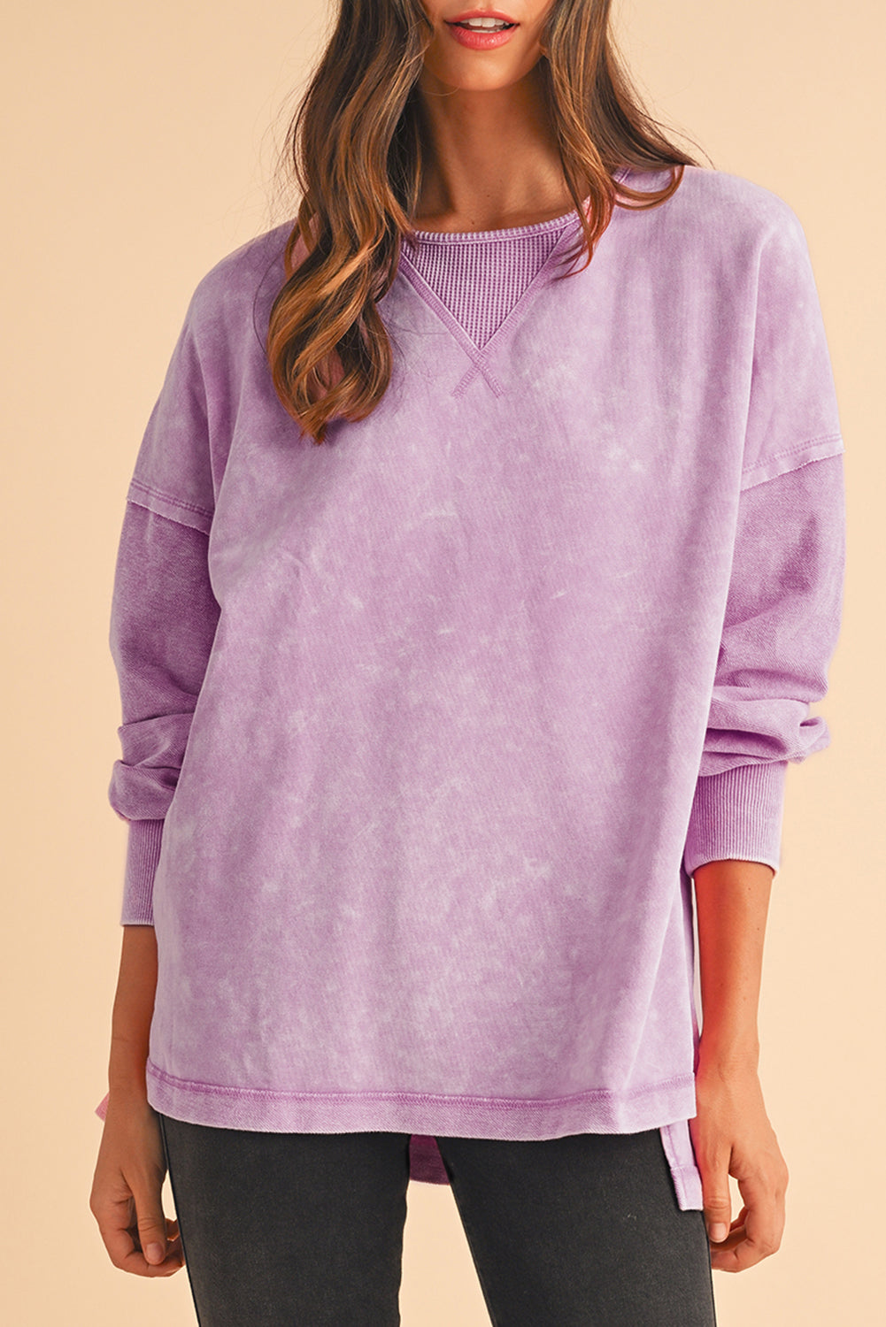 Orchid Petal Mineral Wash Drop Shoulder Oversized Sweatshirt