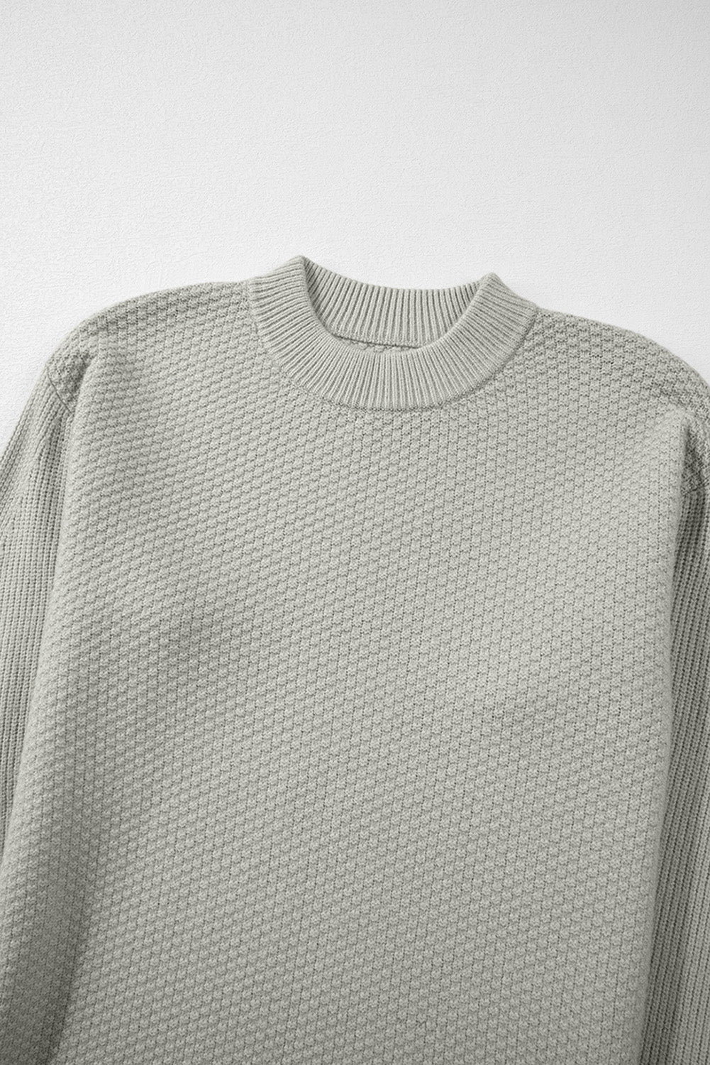 Parchment Solid Textured Knit Split Cuff Drop Shoulder Sweater