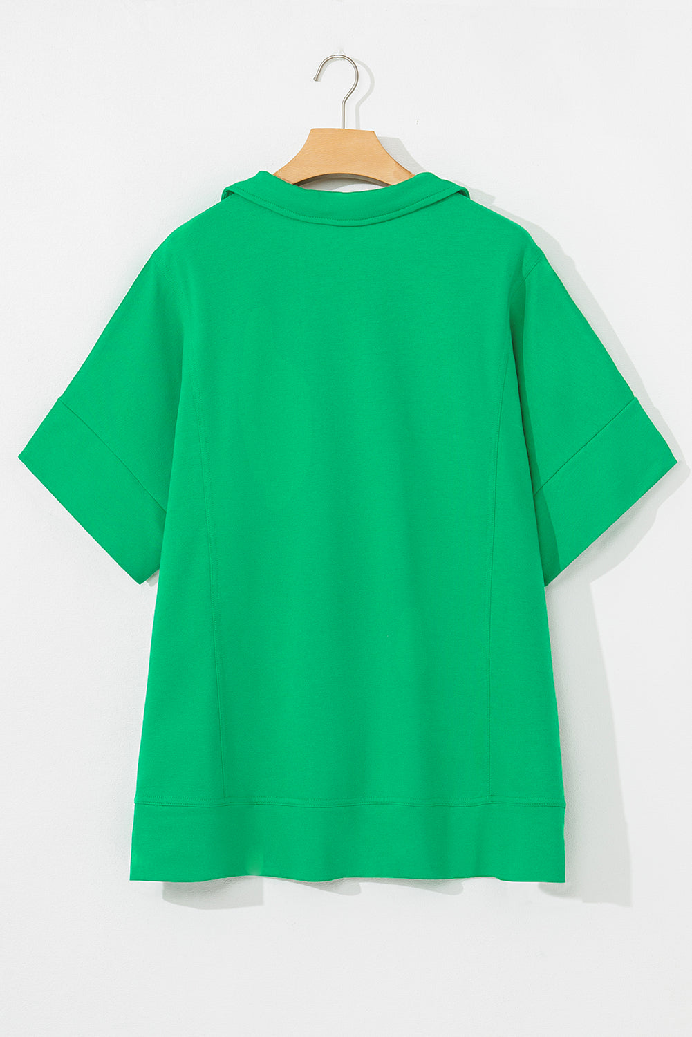 Bright Green Turn-Down Collar Plain Plus Size Blouse