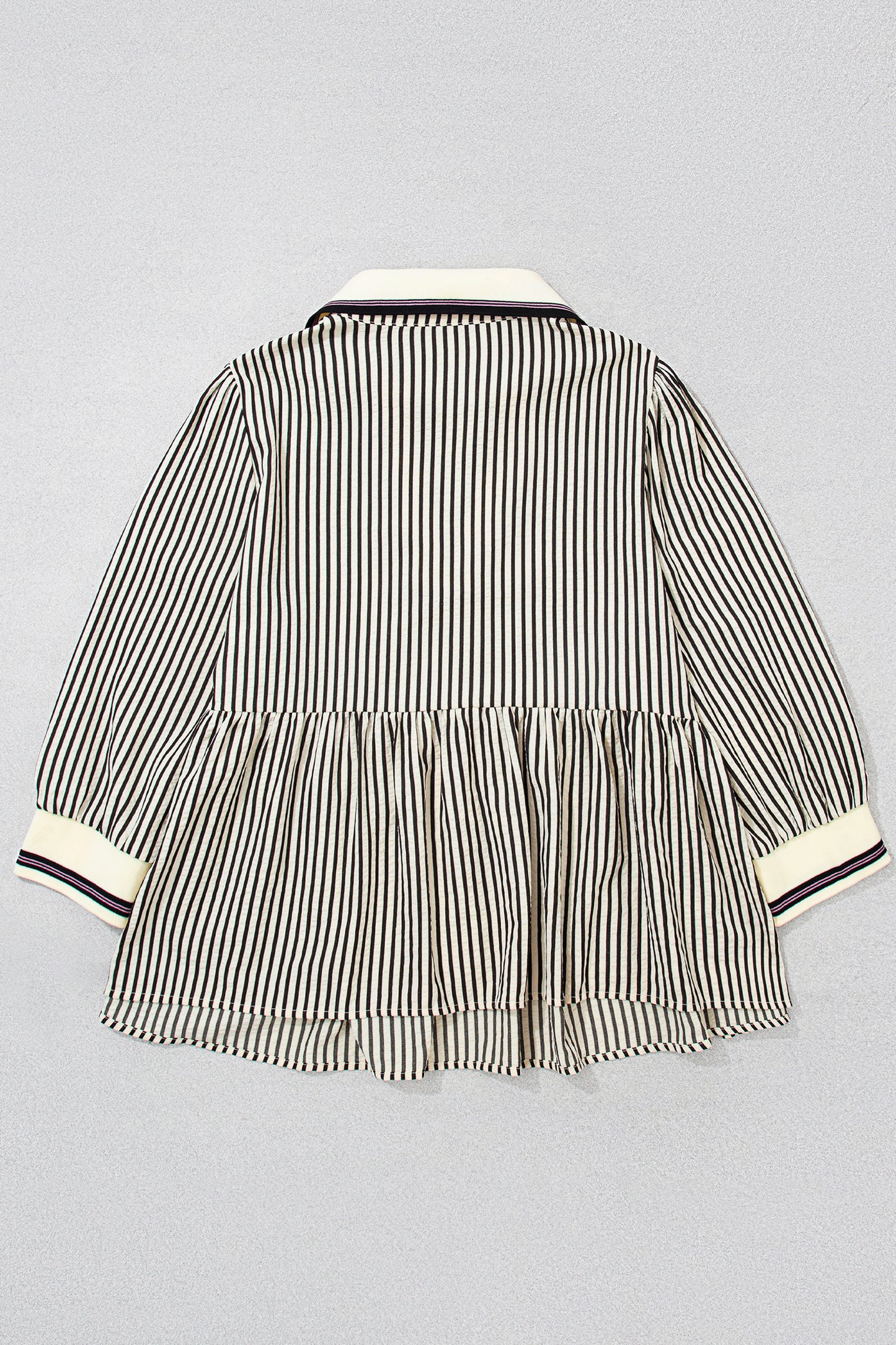 Black Stripe Patchwork Striped V Neck Tunic Plus Size Blouse