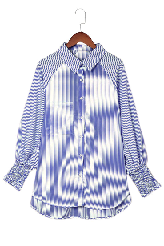 Stripe Striped Casual Shirred Cuffs Shirt