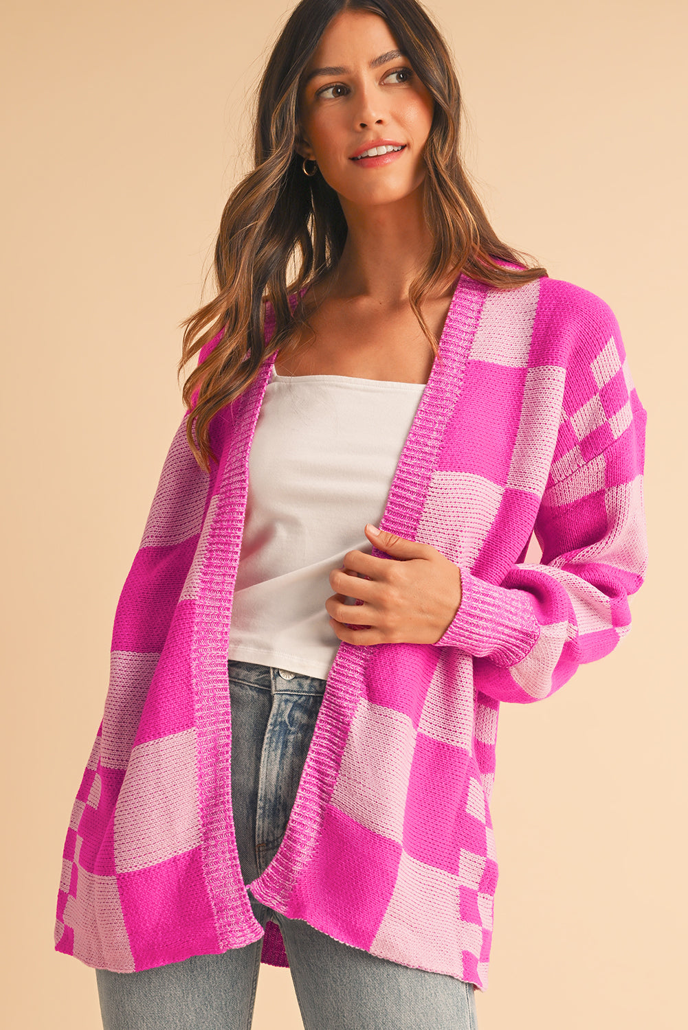 Pink Checkered Cardigan