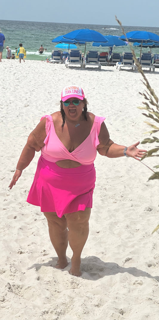 Rose Red Color Block Cut Out Criss Cross One Piece Swimsuit