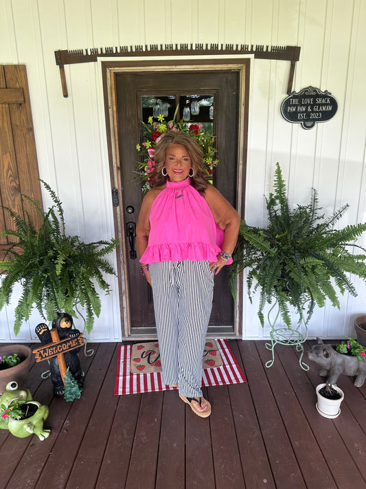 Black Stripe Plus Size Loose Straight Casual Pants