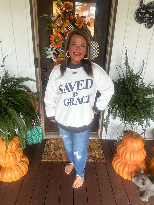 Beige SAVED BY GRACE Letter Print Color Block Mock Neck Plus Size Sweatshirt