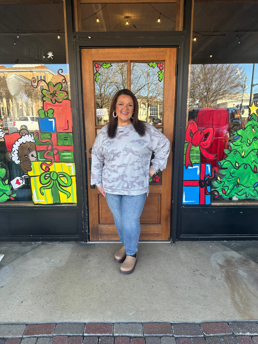 Multicolour Camouflage Print Round Neck Plus Size Sweatshirt