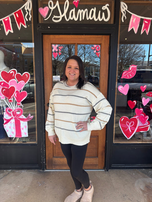 Multicolour Striped Drop Shoulder Plus Size Sweater