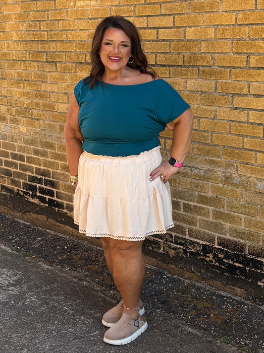 Plus Size Frilled Elastic Waist Lace Trim Boho Ruffled Skort