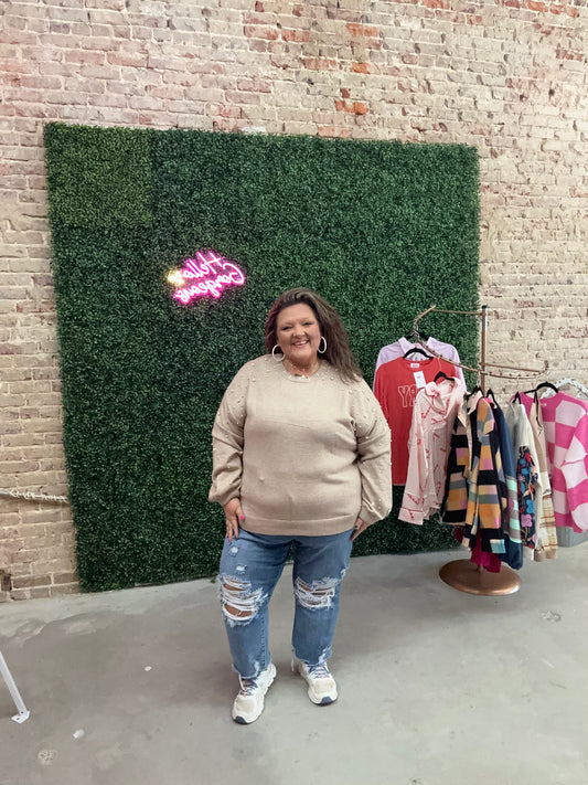 Smoke Gray Plus Size Pearl Pullover Sweater