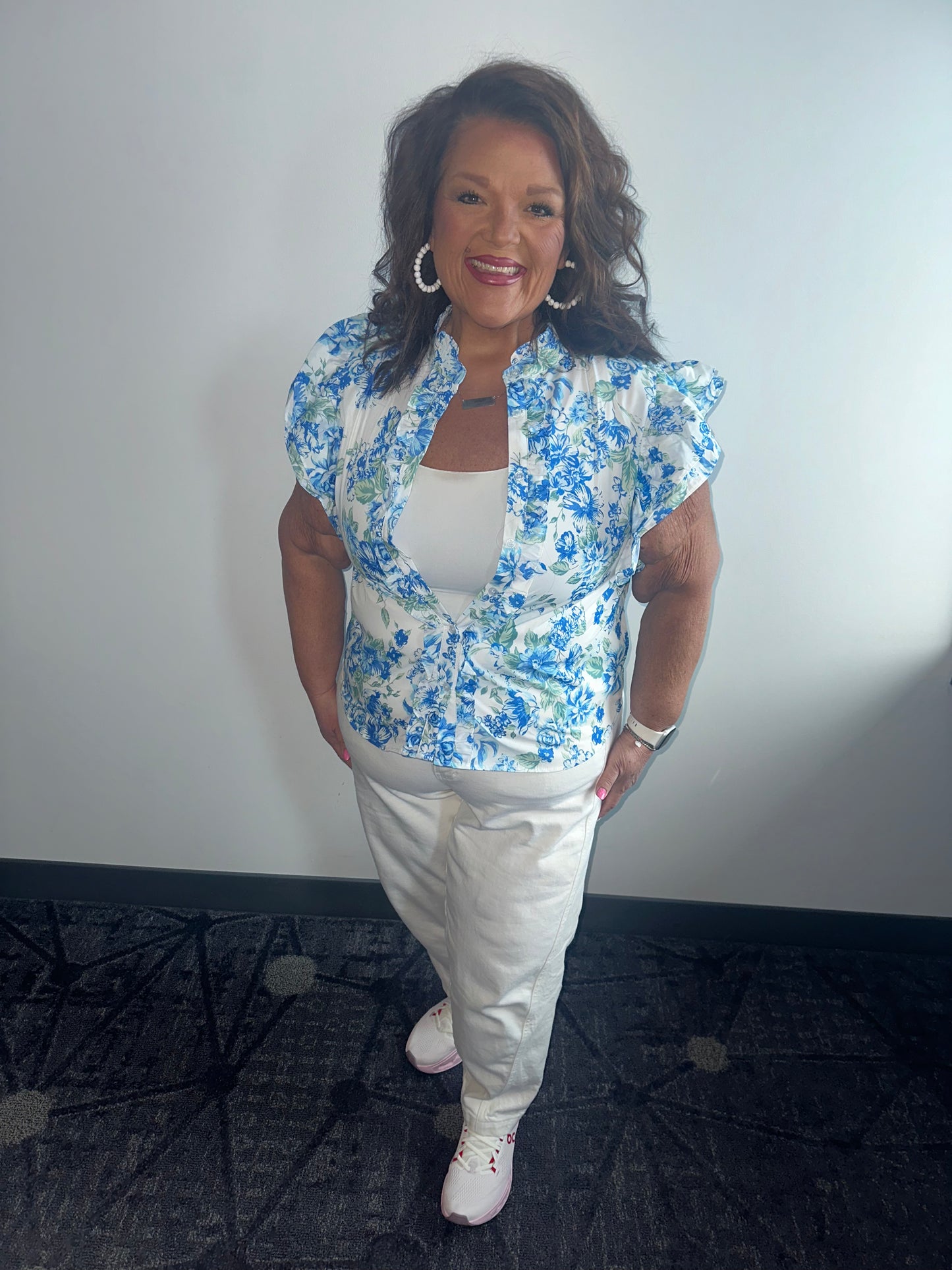 Spring Floral Print Ruffle Sleeve Frill Shirt