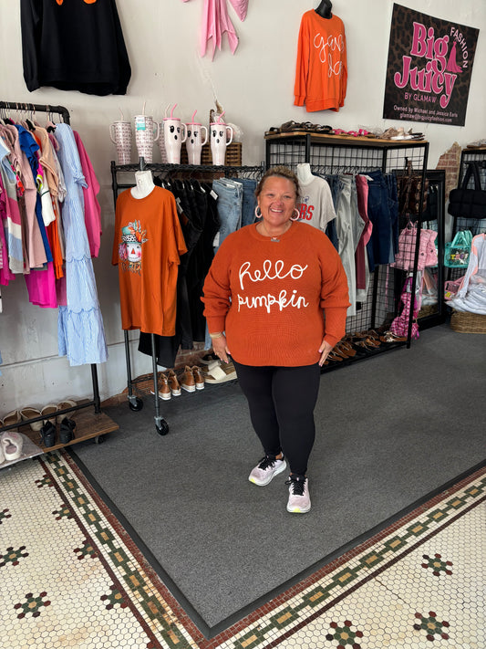 Flamingo Hello Pumpkin Graphic Sweater