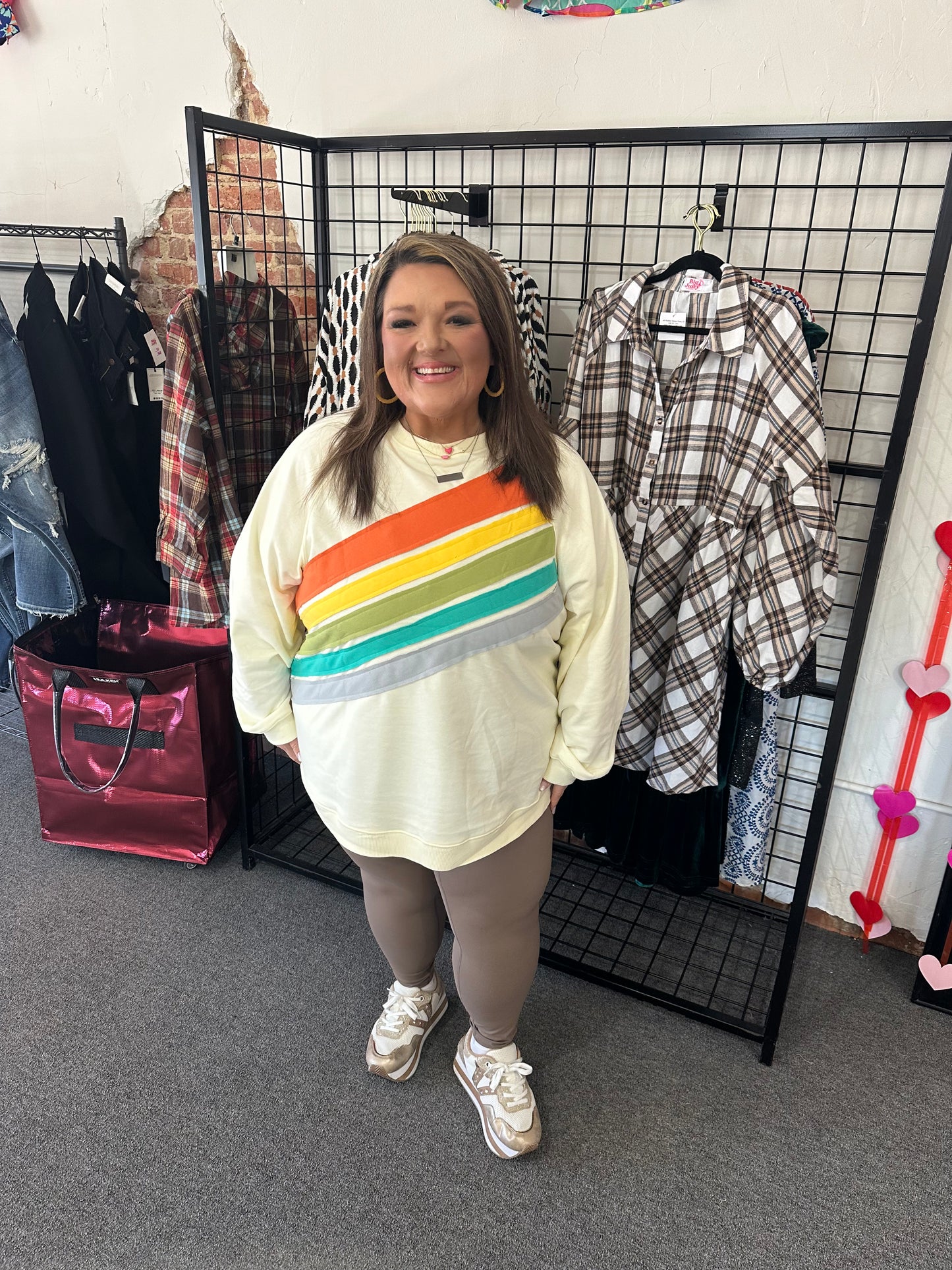 White Rainbow Colorblock Plus Size Sweatshirt