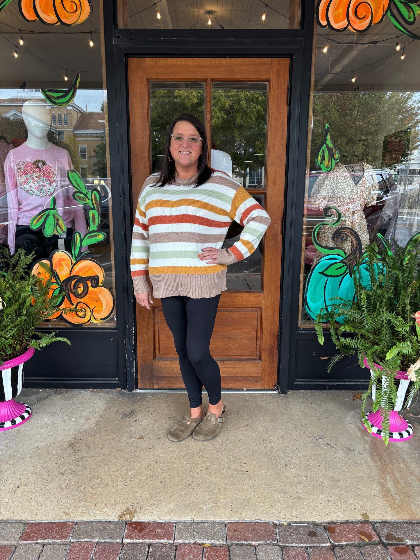 Multicolour Striped Colorblock Drop Shoulder Plus Size Sweater