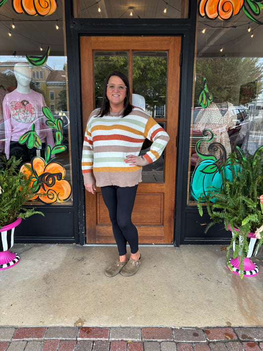 Multicolour Striped Colorblock Drop Shoulder Plus Size Sweater