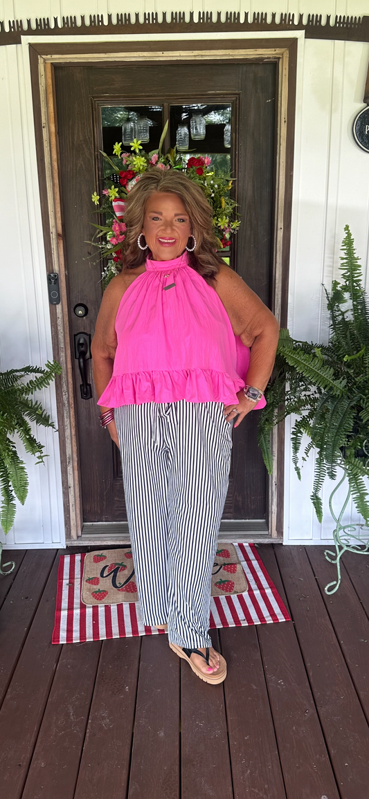 Black Stripe Wide Leg Casual Pants