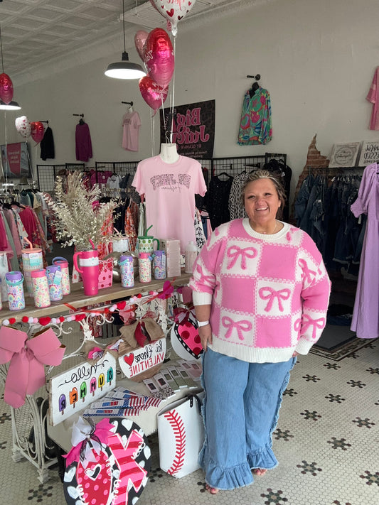 Pink Sweet Bow Two Tone Checkered Sweater