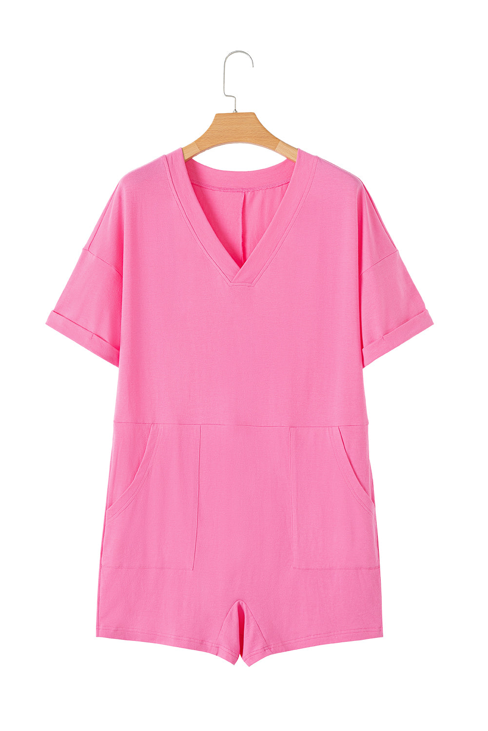 Bonbon Loose Half Sleeve V Neck Plain Romper