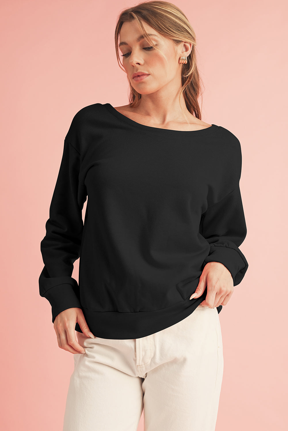 Pale Chestnut Bowknot Dewback Round Neck Sweatshirt