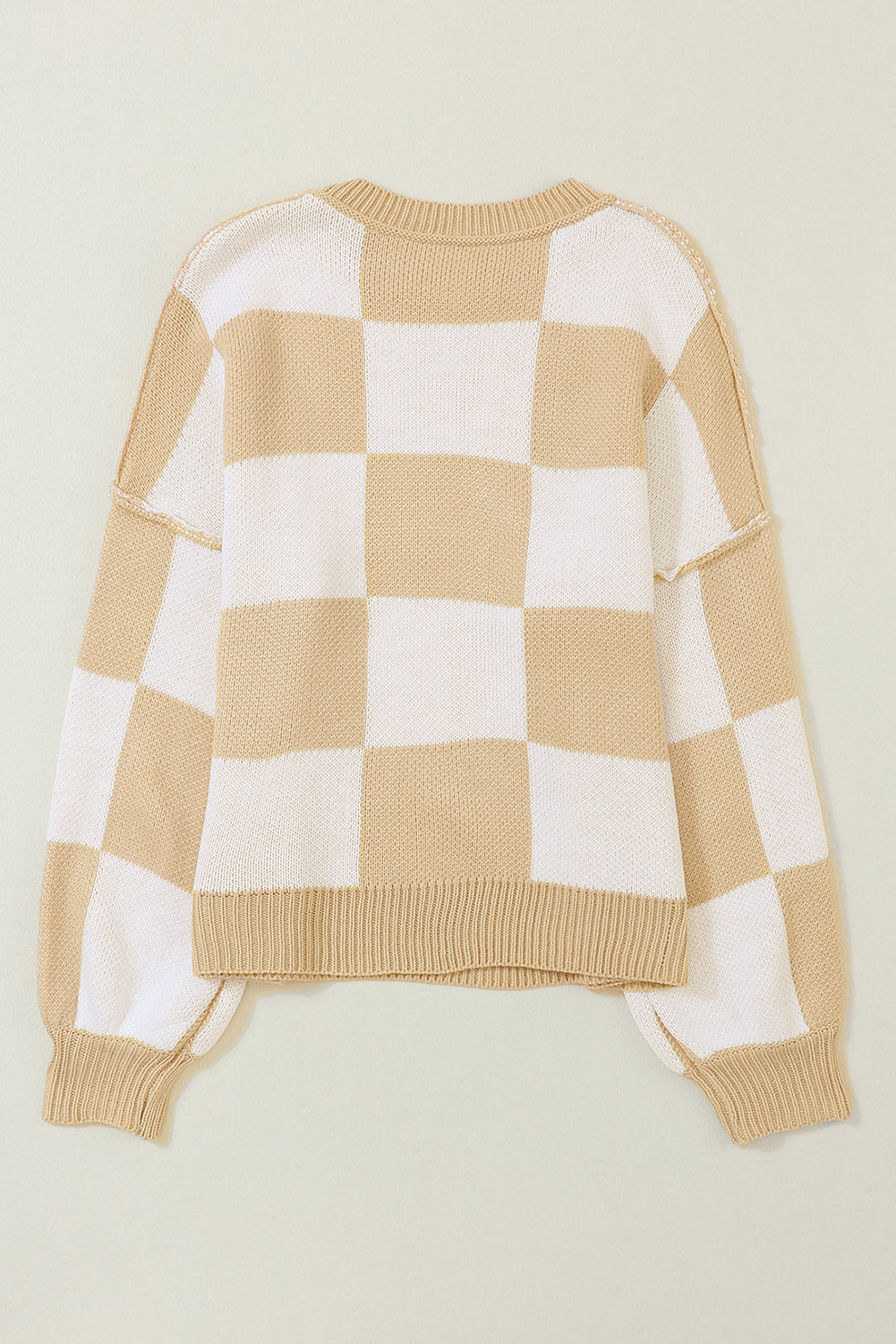 Rose Checkered Bishop Sleeve Pullover Sweater