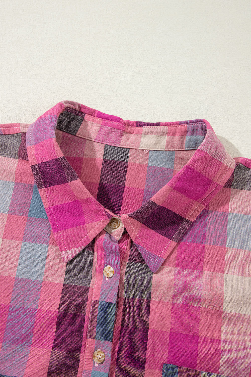 Rose Checkered Print Button-up Plus Size Shirt