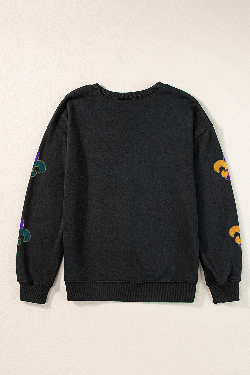 Black Mardi Gras Pattern Crew Neck Pullover Sweatshirt