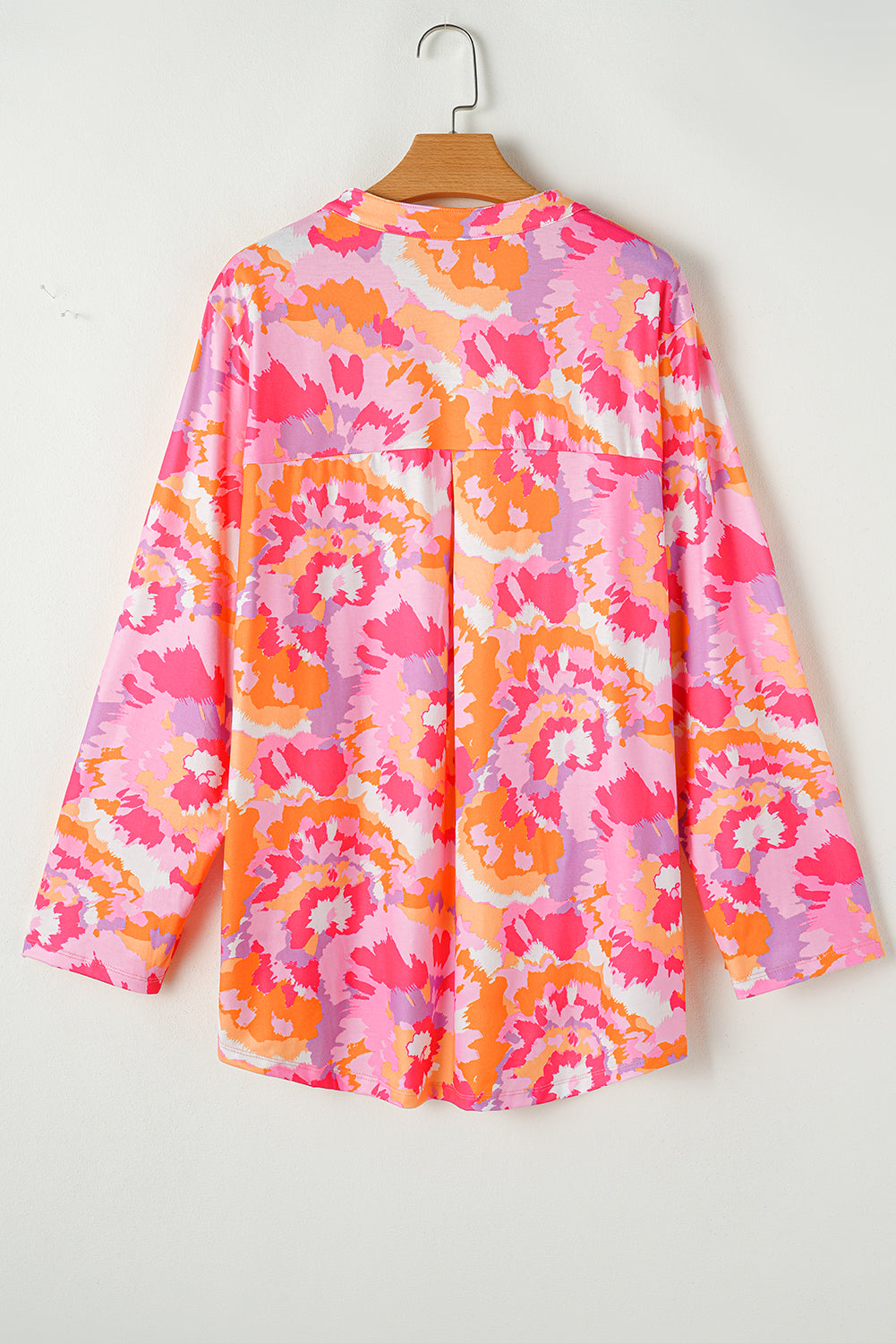 Pink Plus Size Abstract Print V Neck Blouse