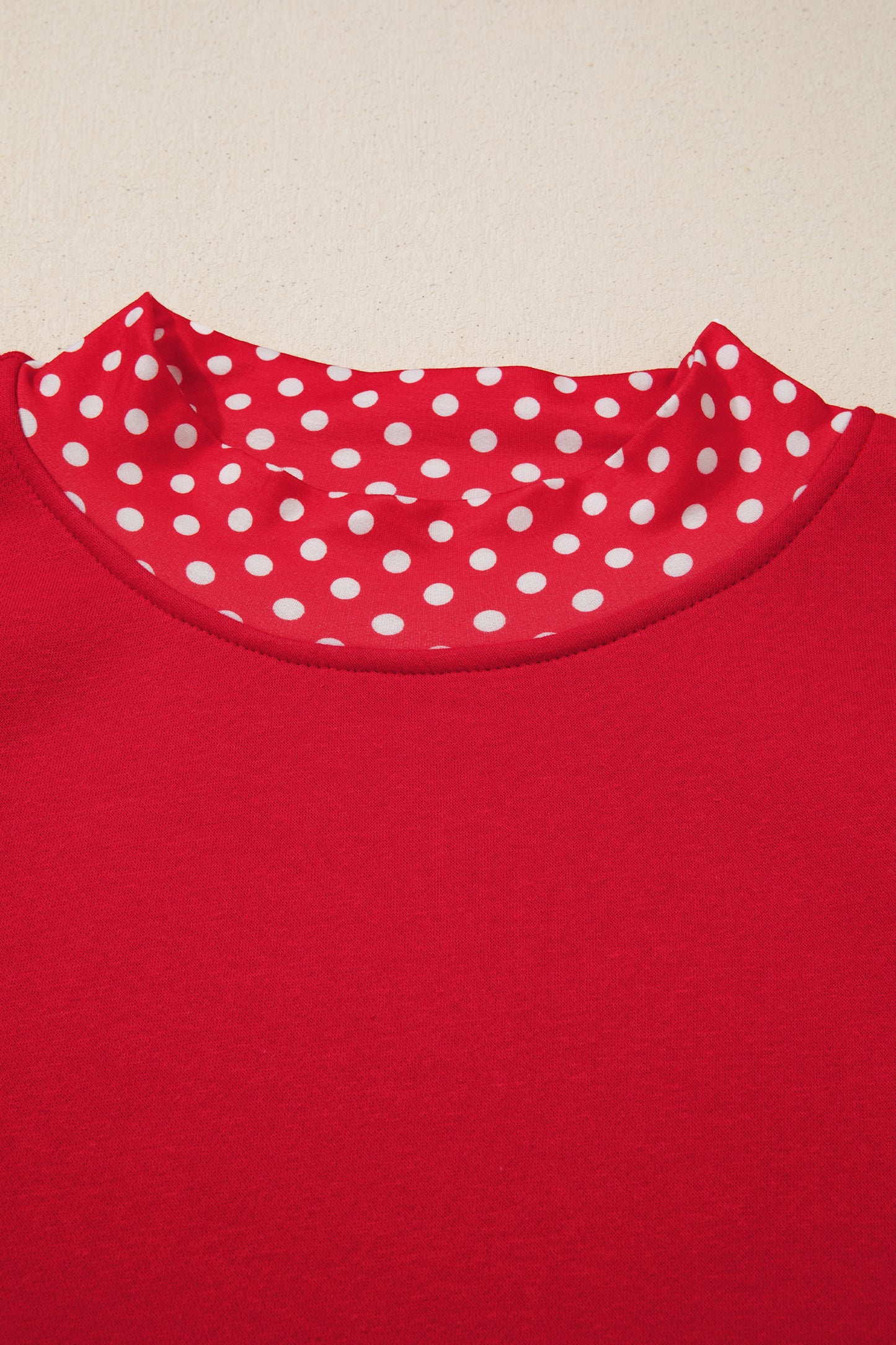 Red Polka Dot Patchwork Round Neck Plus Size Sweatshirt
