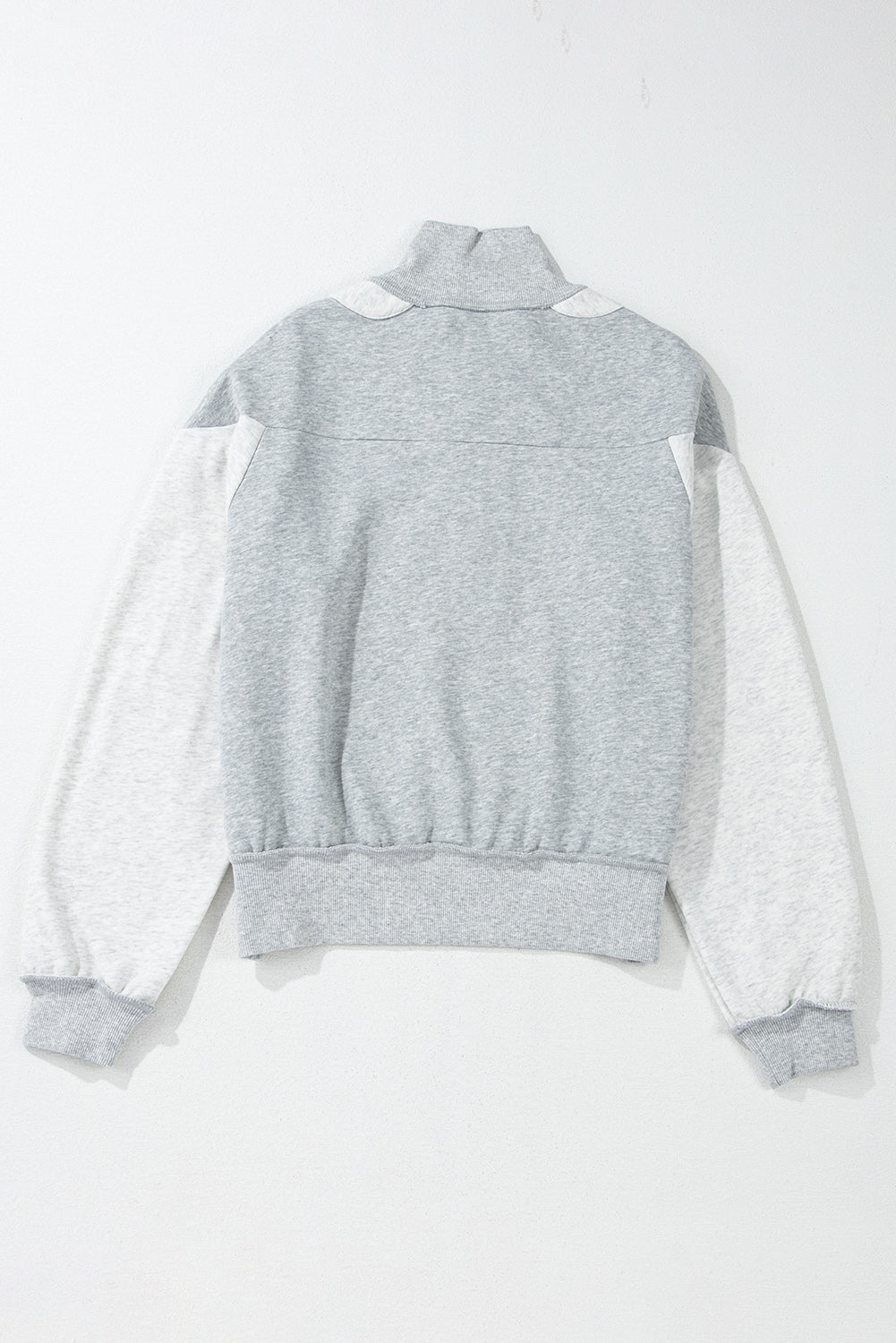 Gray Zip Collar Colorblock Side Slits Sweatshirt