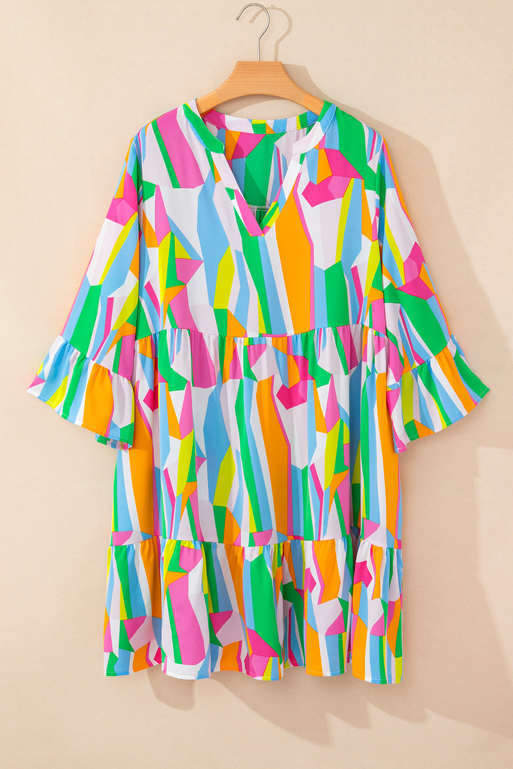 Multicolour Plus Size Vibrant Abstract Print Tiered Ruffle Mini Dress