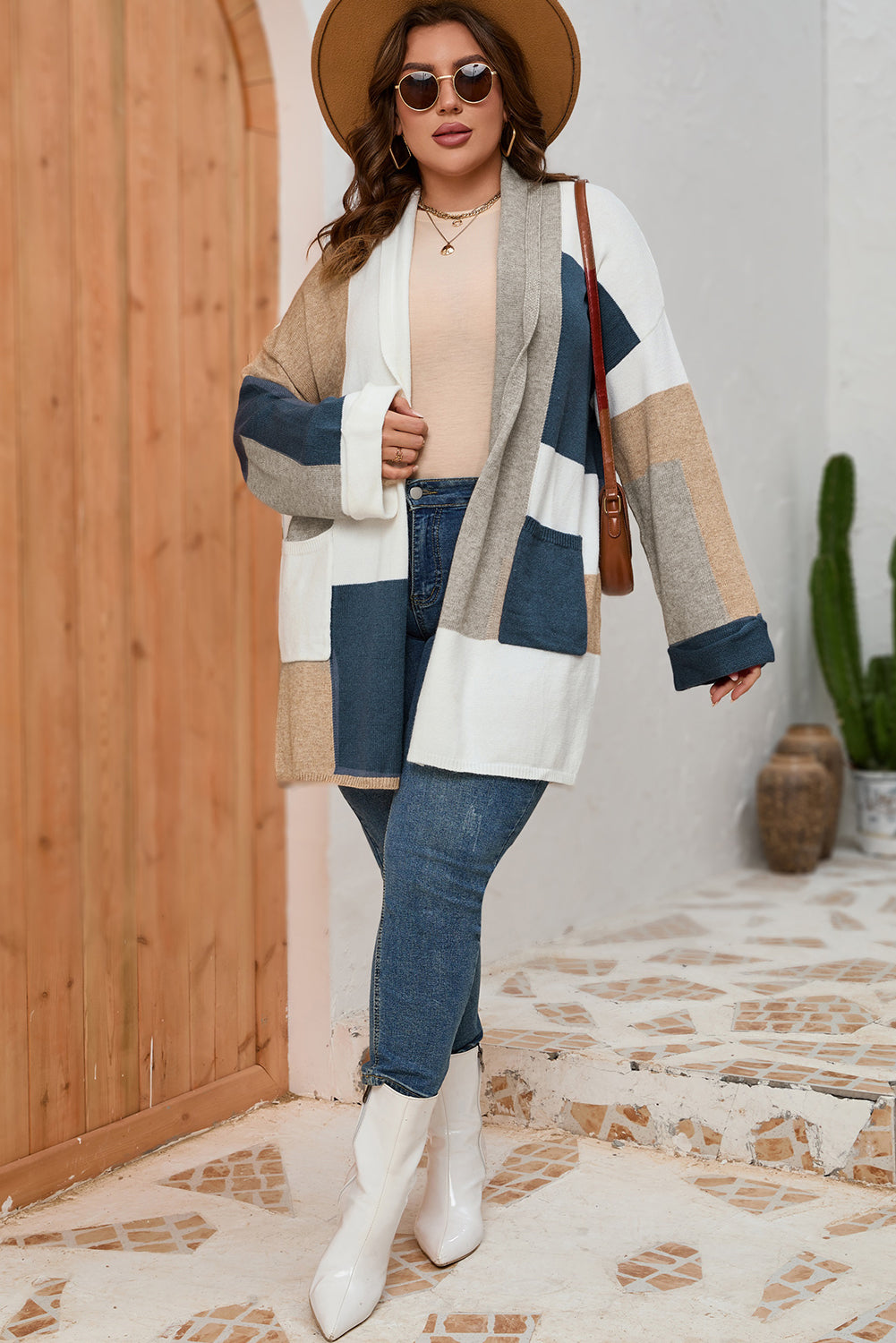 Multicolor Plus Size Colorblock Knit Cardigan