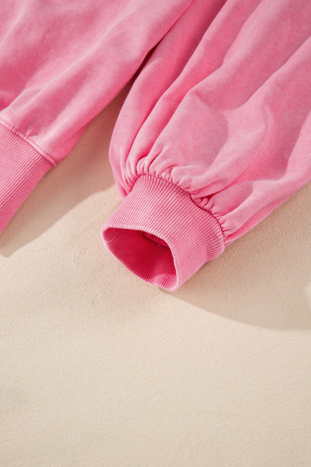 Pink Solid Snap Buttons Collared Balloon Sleeve Oversized Sweatshirt