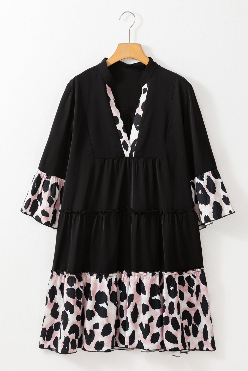 Black Leopard Patchwork Ruffle Plus Size Dress