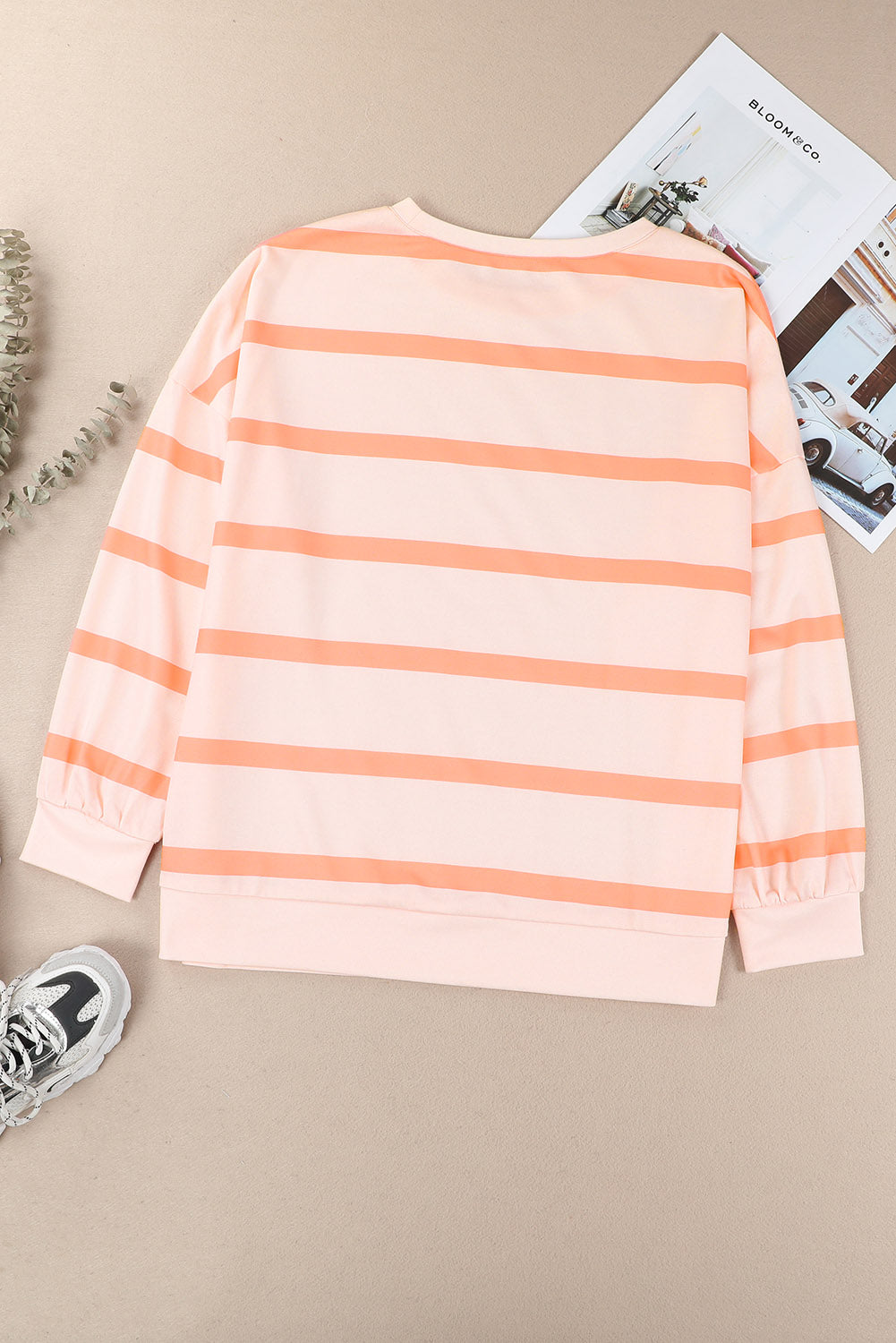 Orange Striped Print Drop Shoulder Pullover Sweatshirt